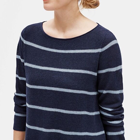 Eileen Fisher | Navy Striped tencel alpaca Tunic Sweater PP (XS) - Picture 2 of 5